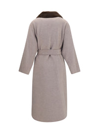 P.A.R.O.S.H. P.A.R.O.S.H. Women Wool Coat With Fur Collar And Belt