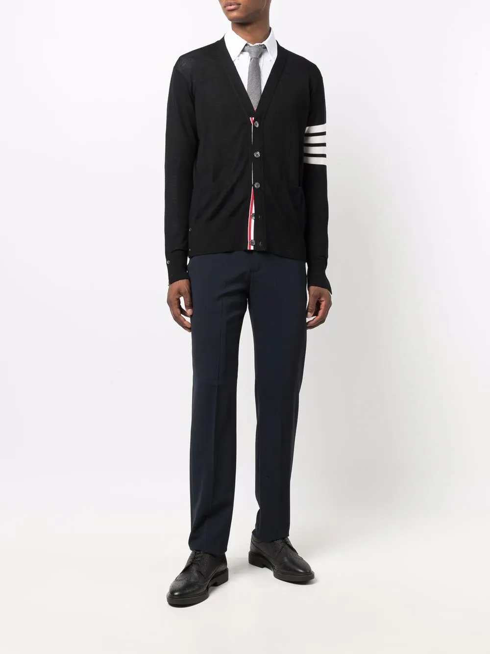 Thom Browne Men Cardigan With 4 Stripe Detail