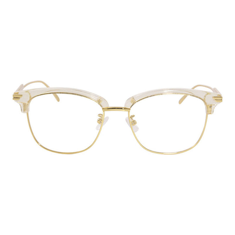 Bottega Veneta Eyeglasses Browline Full Rim, Beige/Gold Frame and Clear Demo Lenses Lens BV1011OA004