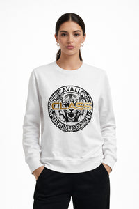 Cavalli Class White Signature Logo Screen Printed Womens Sweatshirt-M