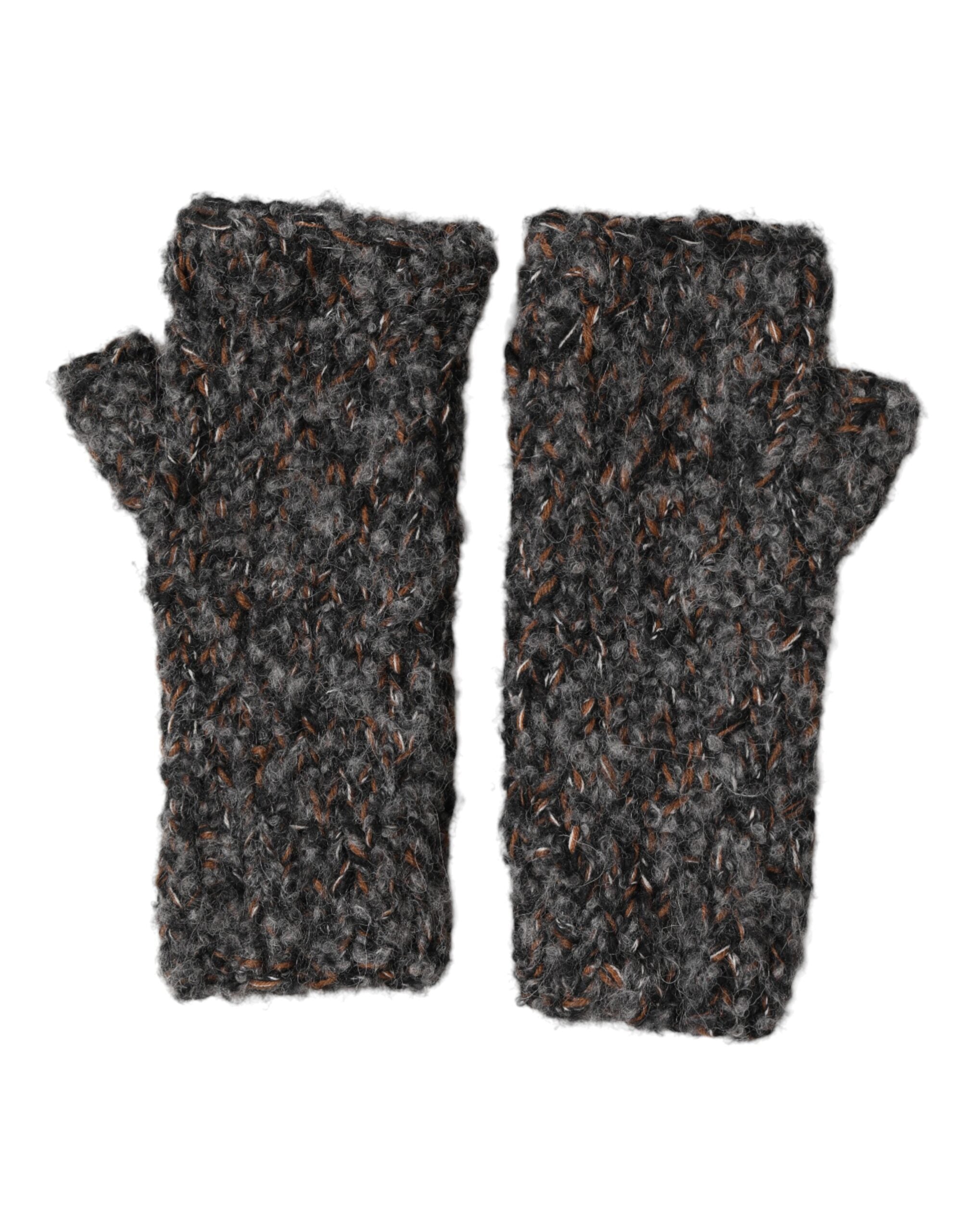 Dolce & Gabbana Gray Virgin Wool Knitted Fingerless Men Men's Gloves