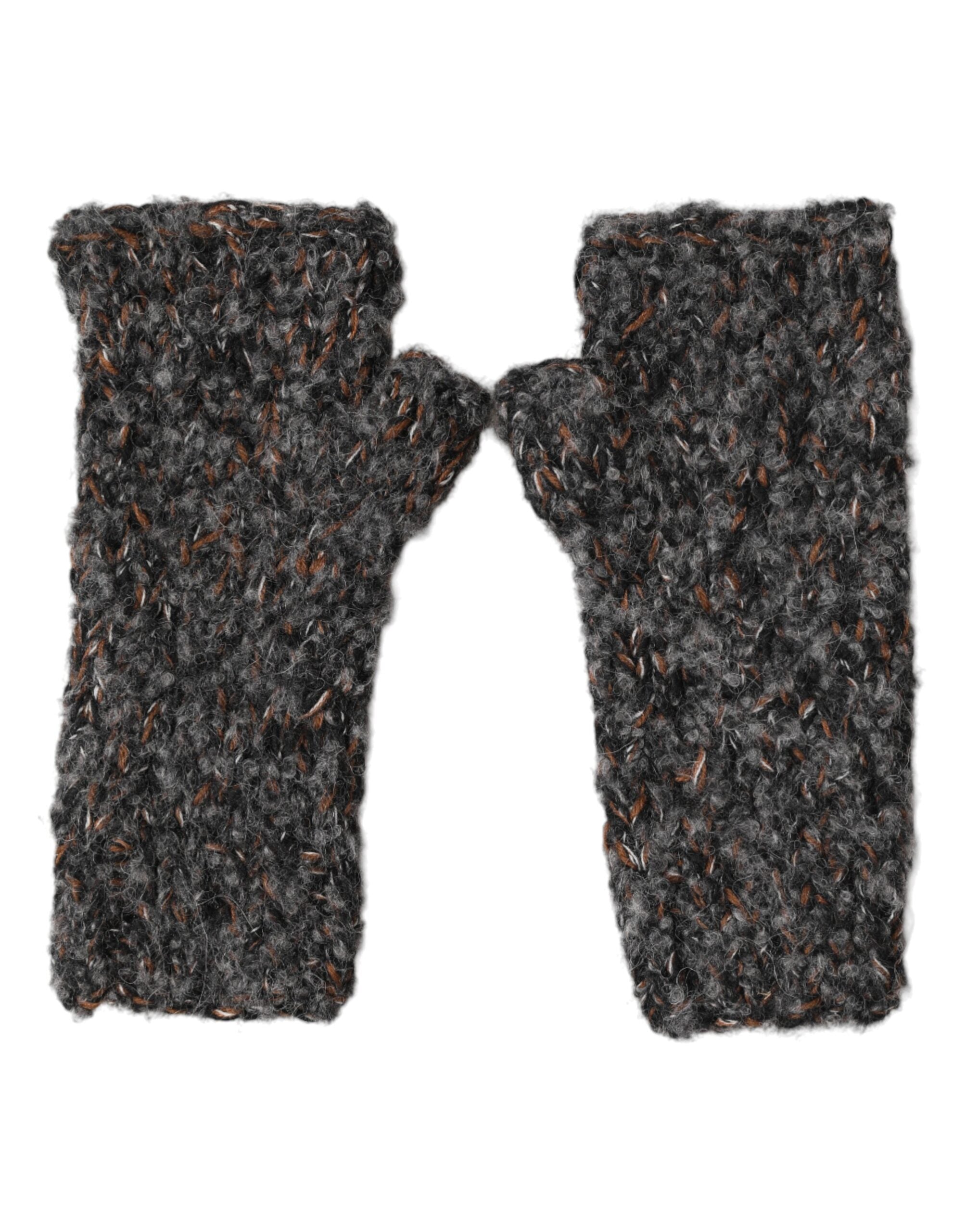 Dolce & Gabbana Gray Virgin Wool Knitted Fingerless Men Men's Gloves