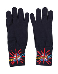 Dolce & Gabbana Dolce & Gabbana Blue Wool Knit #DMen'sLondon Embroidered Mitten Men's Gloves