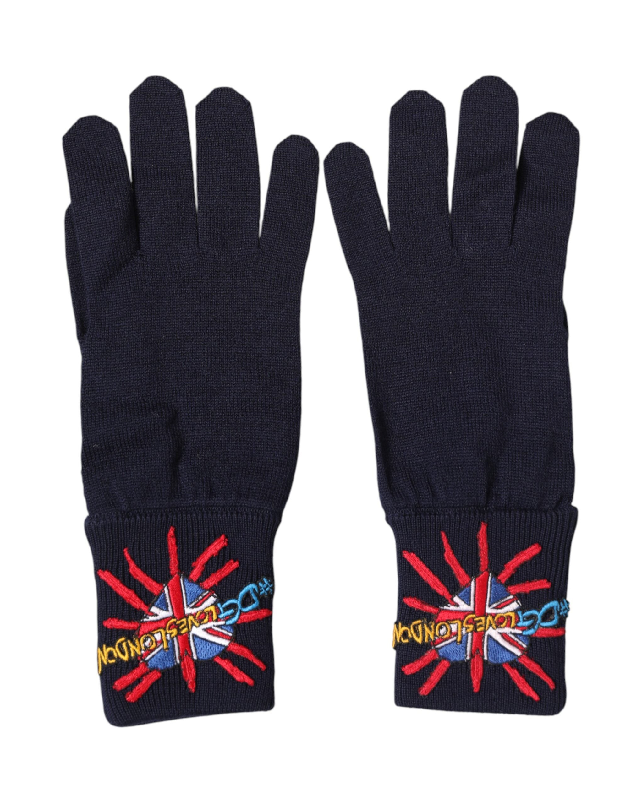 Dolce & Gabbana Dolce & Gabbana Blue Wool Knit #DMen'sLondon Embroidered Mitten Men's Gloves