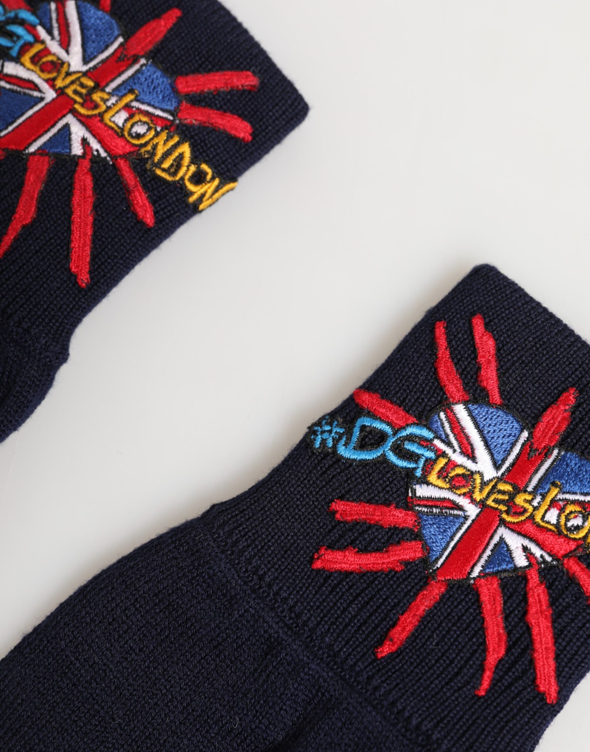 Dolce & Gabbana Dolce & Gabbana Blue Wool Knit #DMen'sLondon Embroidered Mitten Men's Gloves