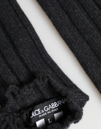 Dolce & Gabbana Black Virgin Wool Knitted Fingerless Men's Gloves
