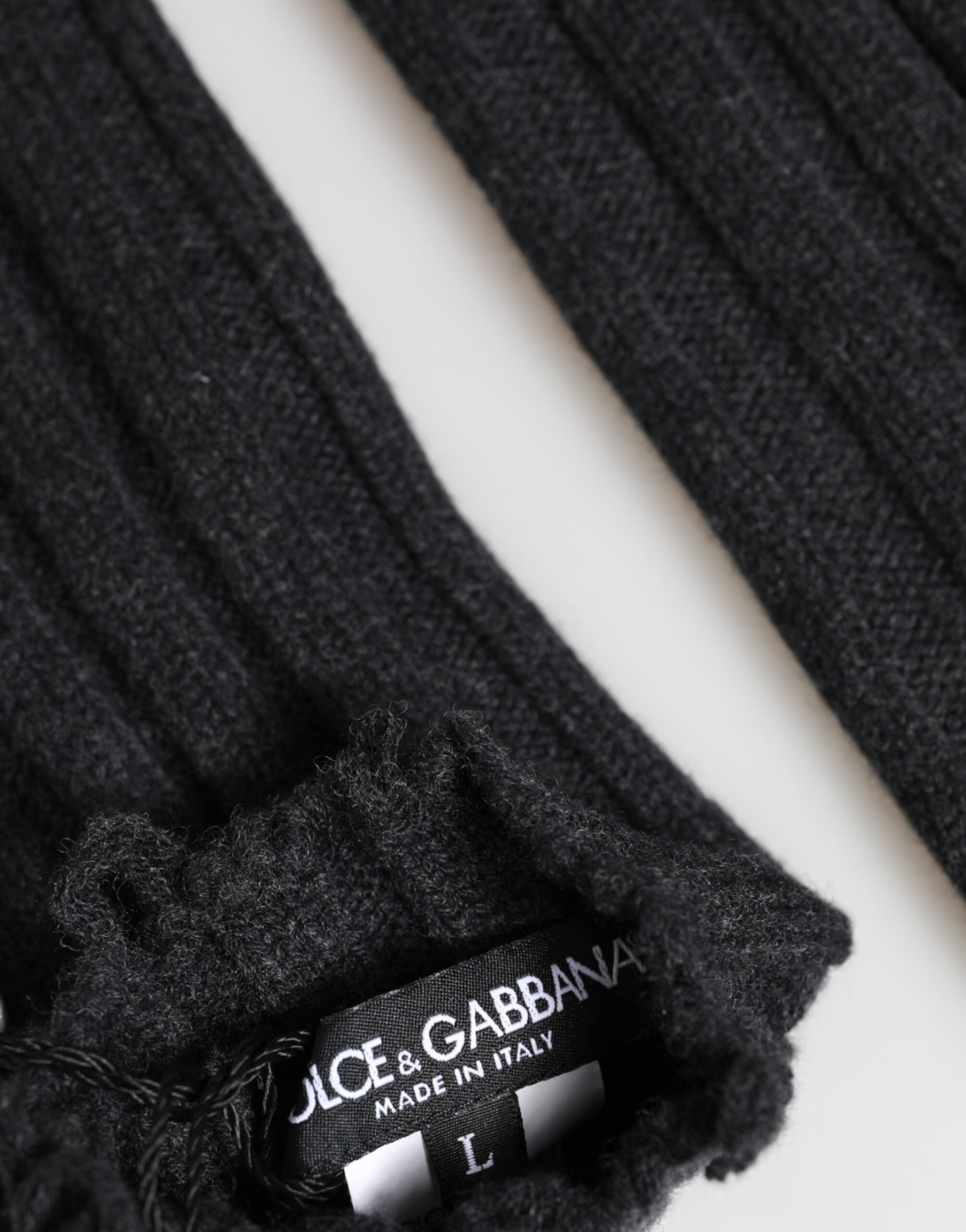 Dolce & Gabbana Black Virgin Wool Knitted Fingerless Men's Gloves