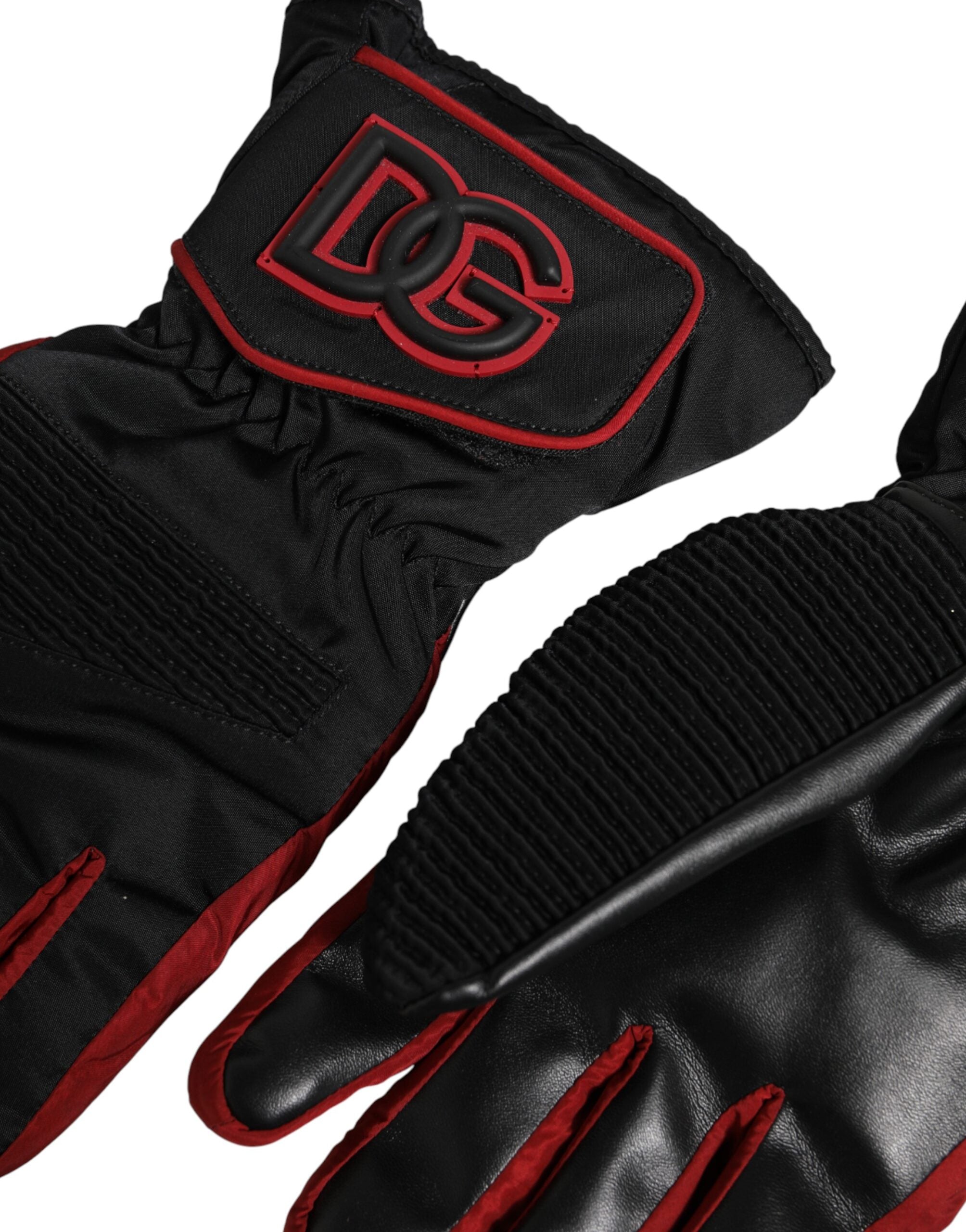 Dolce & Gabbana Dolce & Gabbana Black Red Nylon Wrist Length Mitten Men's Gloves