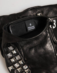 Dolce & Gabbana Black Leather Studded Fingerless Hand Mitten Men Men's Gloves