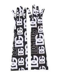 Dolce & Gabbana Black White DG Logo Elbow Length Mitten Women's Gloves