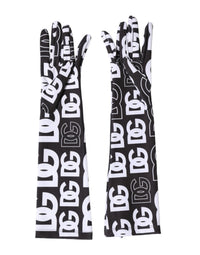 Dolce & Gabbana Black White DG Logo Elbow Length Mitten Women's Gloves
