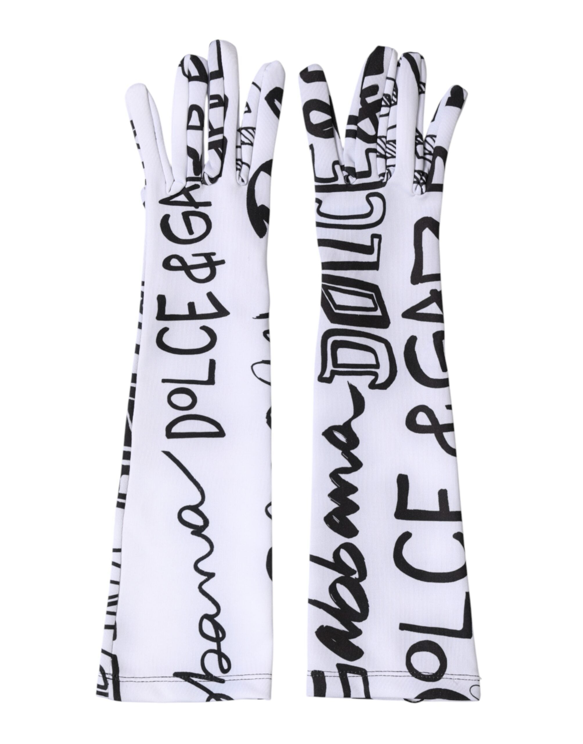 Dolce & Gabbana Black White DG Logo Elbow Length Mitten Women's Gloves