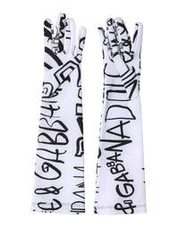 Dolce & Gabbana Black White DG Logo Elbow Length Mitten Women's Gloves