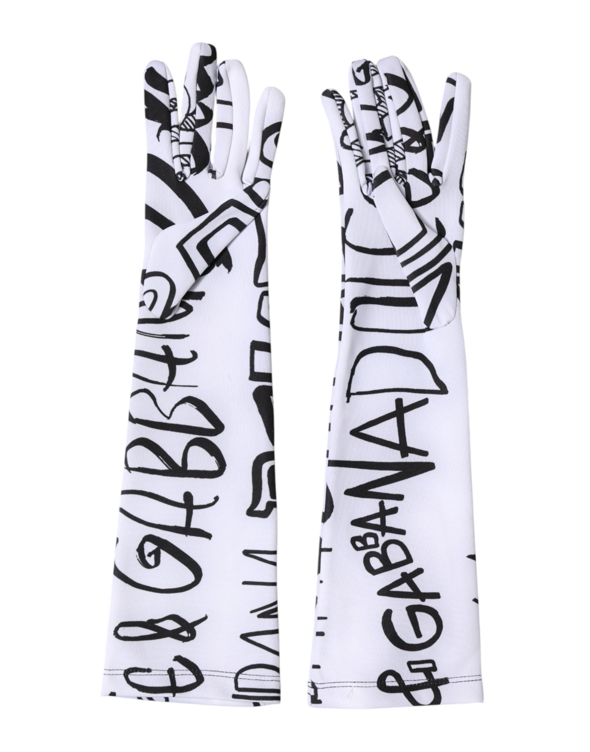 Dolce & Gabbana Black White DG Logo Elbow Length Mitten Women's Gloves