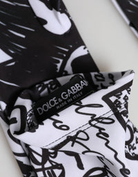 Dolce & Gabbana Gloves Black White DG Logo Elbow Length Women's Mitten