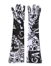 Dolce & Gabbana Gloves Black White DG Logo Elbow Length Women's Mitten