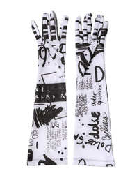 Dolce & Gabbana Black White DG Logo Elbow Length Mitten Women's Gloves