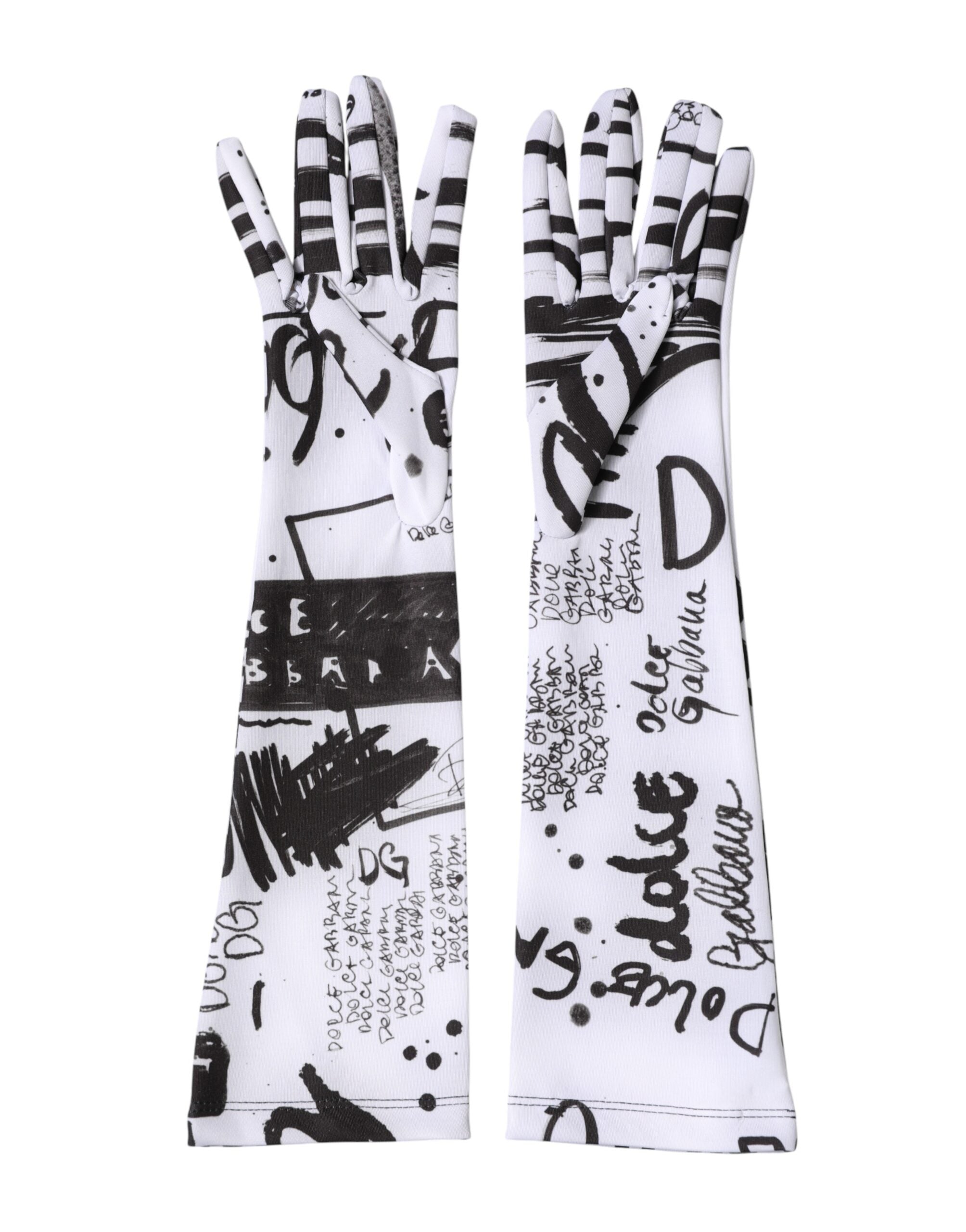 Dolce & Gabbana Black White DG Logo Elbow Length Mitten Women's Gloves