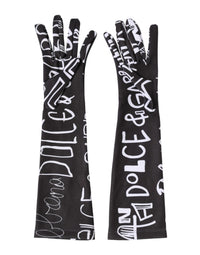 Dolce & Gabbana Black White DG Logo Elbow Length Mitten Women's Gloves