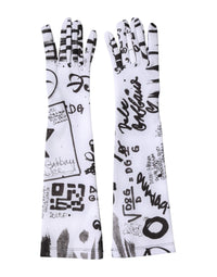 Dolce & Gabbana Black White DG Logo Elbow Length Mitten Women's Gloves