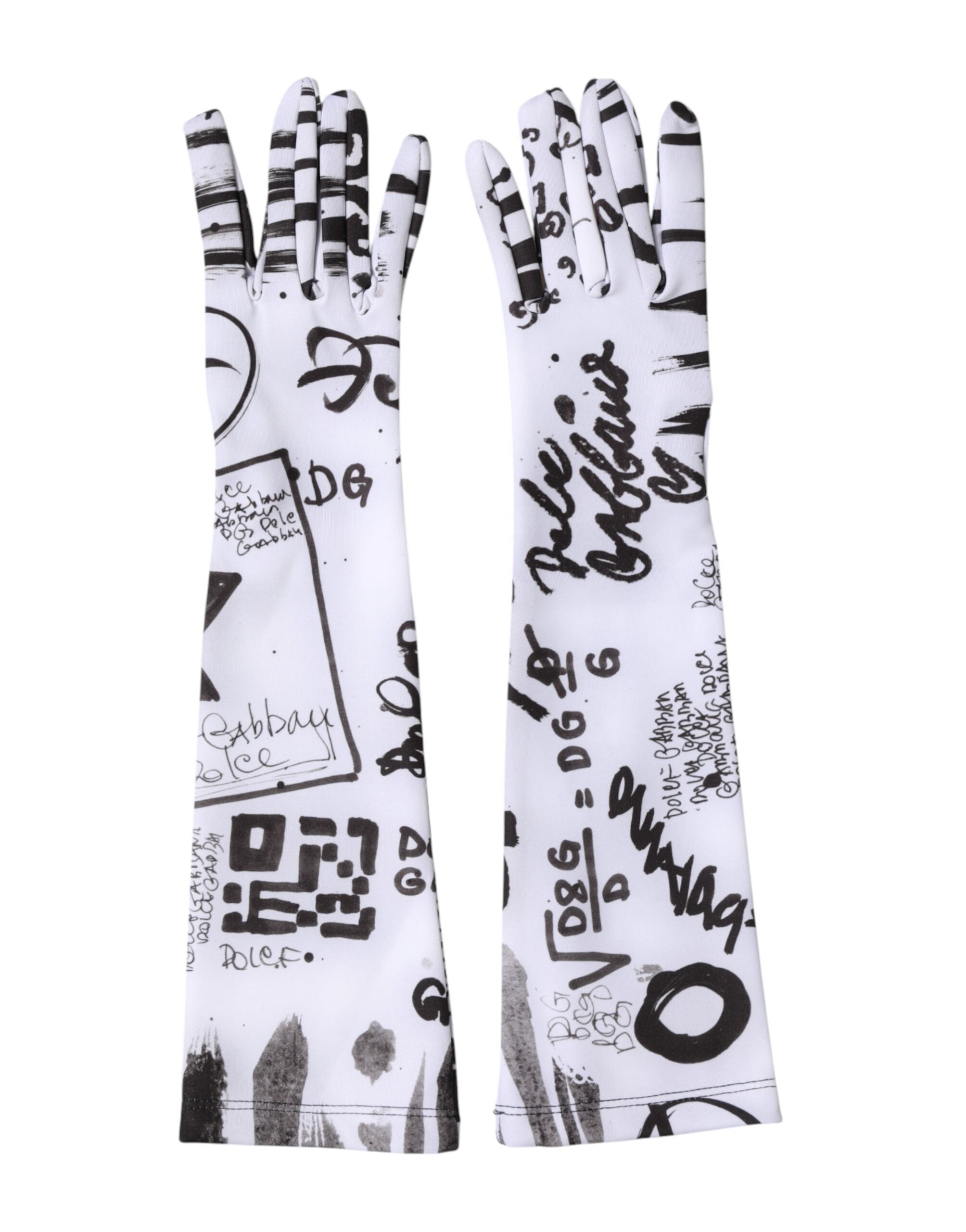 Dolce & Gabbana Black White DG Logo Elbow Length Mitten Women's Gloves