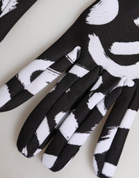 Dolce & Gabbana Black White DG Logo Elbow Length Mitten Women's Gloves