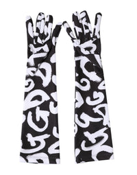 Dolce & Gabbana Black White DG Logo Elbow Length Mitten Women's Gloves