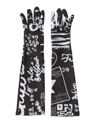 Dolce & Gabbana Black White DG Logo Elbow Length Mitten Women's Gloves