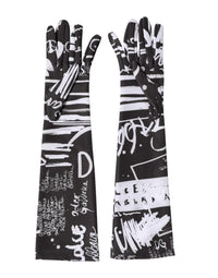 Dolce & Gabbana Black White DG Logo Elbow Length Mitten Women's Gloves
