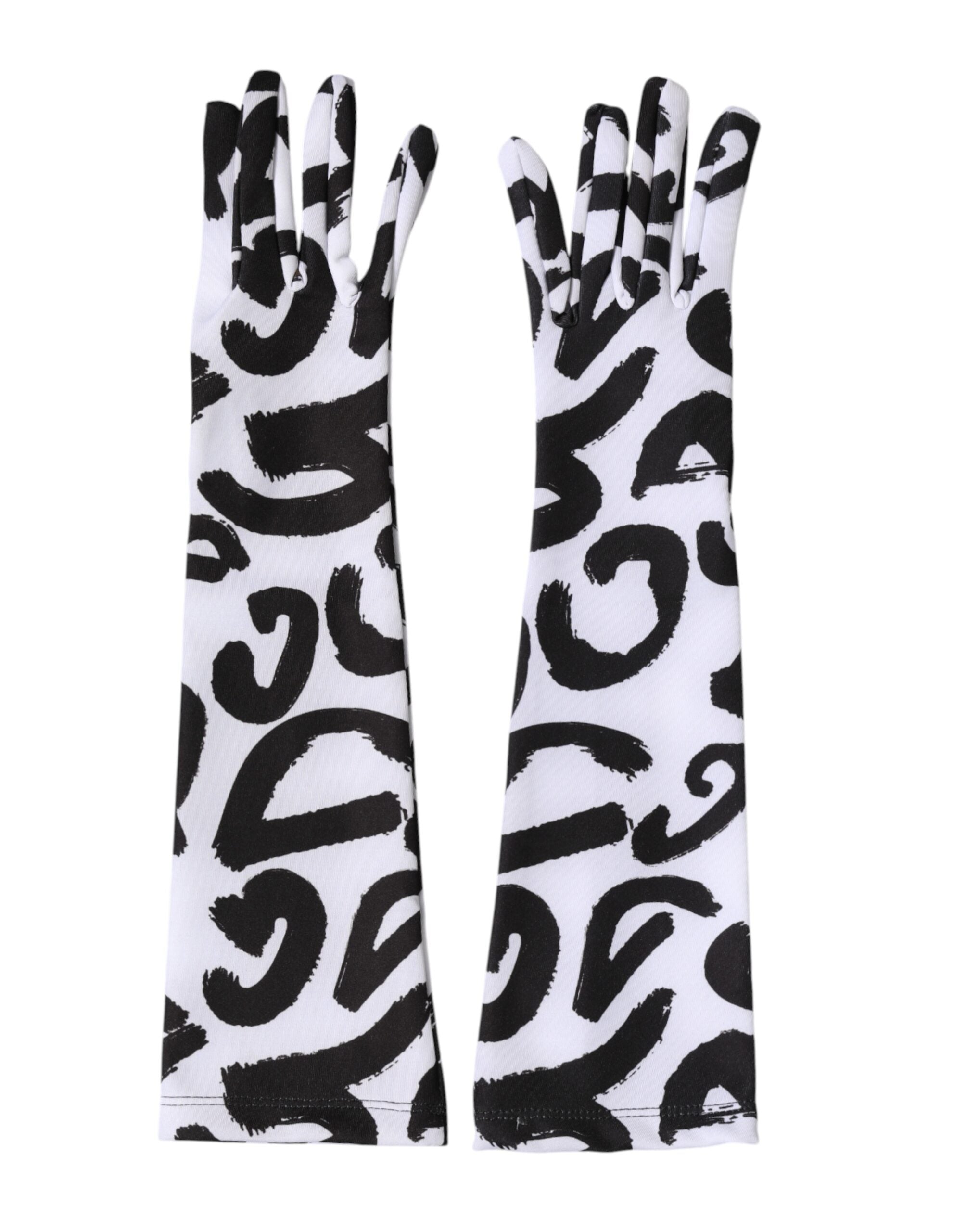 Dolce & Gabbana Black White DG Logo Elbow Length Mitten Women's Gloves