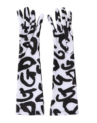 Dolce & Gabbana Black White DG Logo Elbow Length Mitten Women's Gloves
