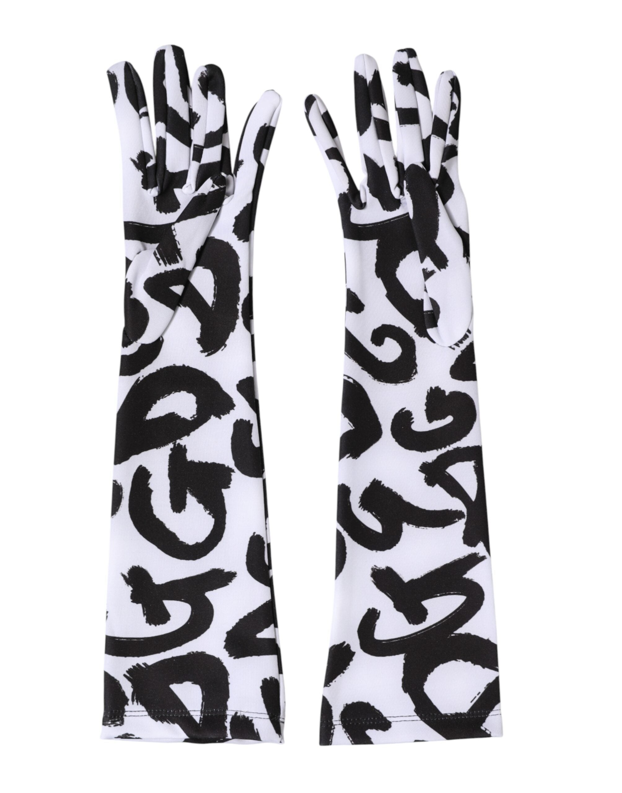 Dolce & Gabbana Black White DG Logo Elbow Length Mitten Women's Gloves