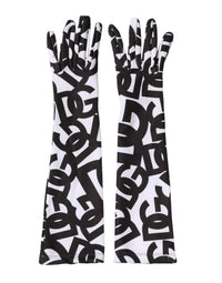 Dolce & Gabbana Black White DG Logo Elbow Length Mitten Women's Gloves