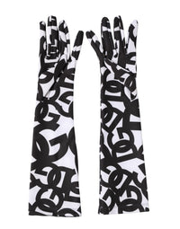 Dolce & Gabbana Black White DG Logo Elbow Length Mitten Women's Gloves