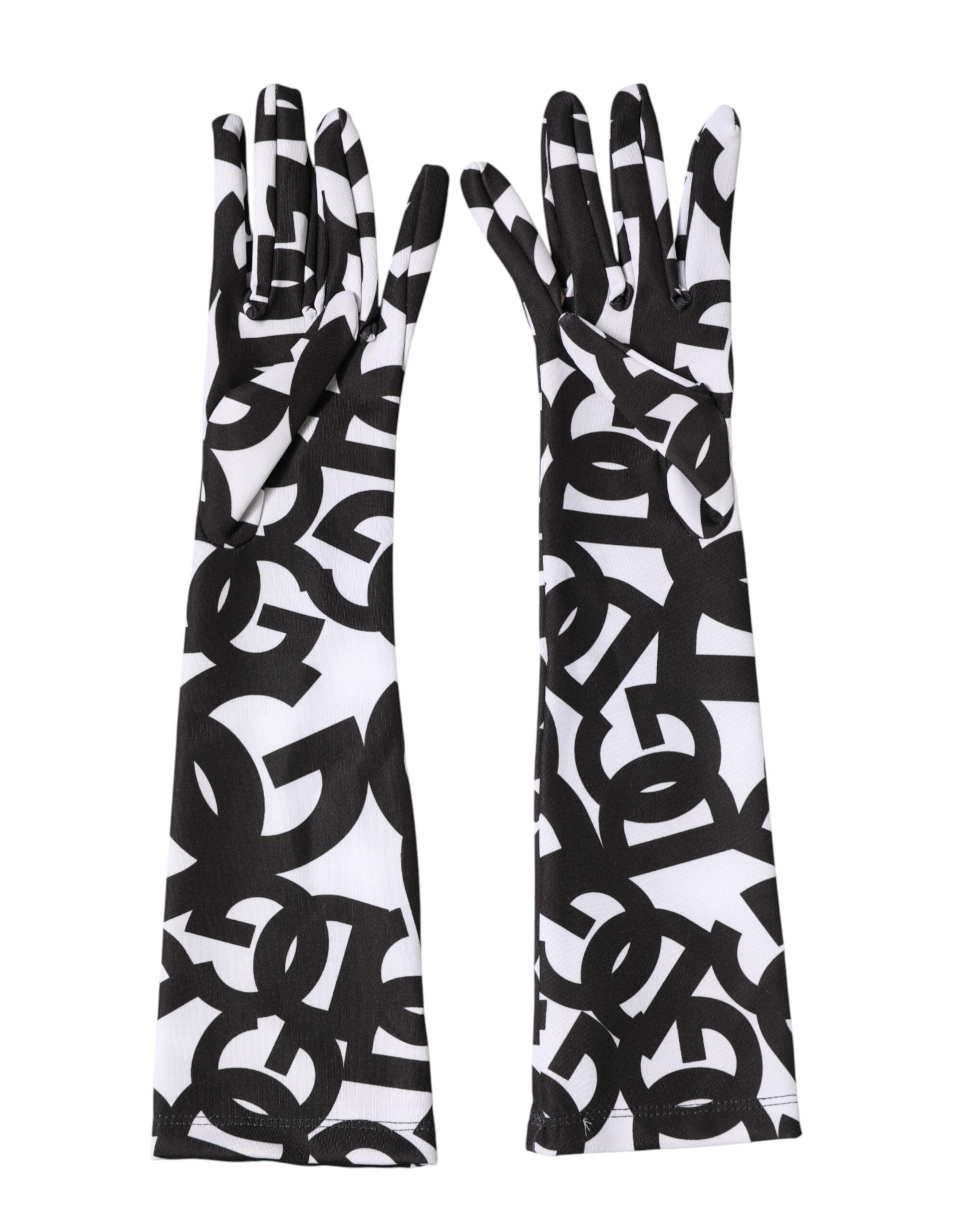 Dolce & Gabbana Black White DG Logo Elbow Length Mitten Women's Gloves