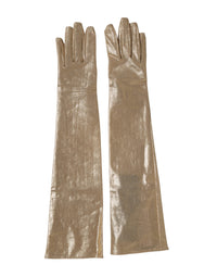 Dolce & Gabbana Beige Nylon Long Elbow Length Mitten Women's Gloves