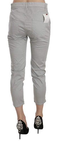 Jucca Cotton Gray High Waist Skinny Cropped Trousers Women's Pants