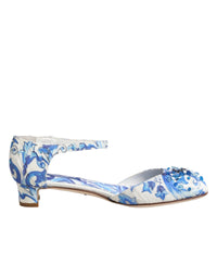 Dolce & Gabbana White Blue Floral Crystal Ankle Straps Women's Shoes