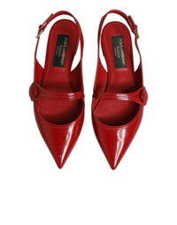 Dolce & Gabbana Red Leather Slingback Flats Sandals Women's Shoes