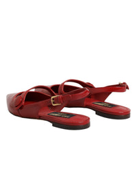 Dolce & Gabbana Red Leather Slingback Flats Sandals Women's Shoes