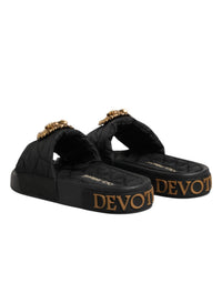 Dolce & Gabbana Dolce & Gabbana Black Devotion Matelassé Leather Slides Women's Shoes
