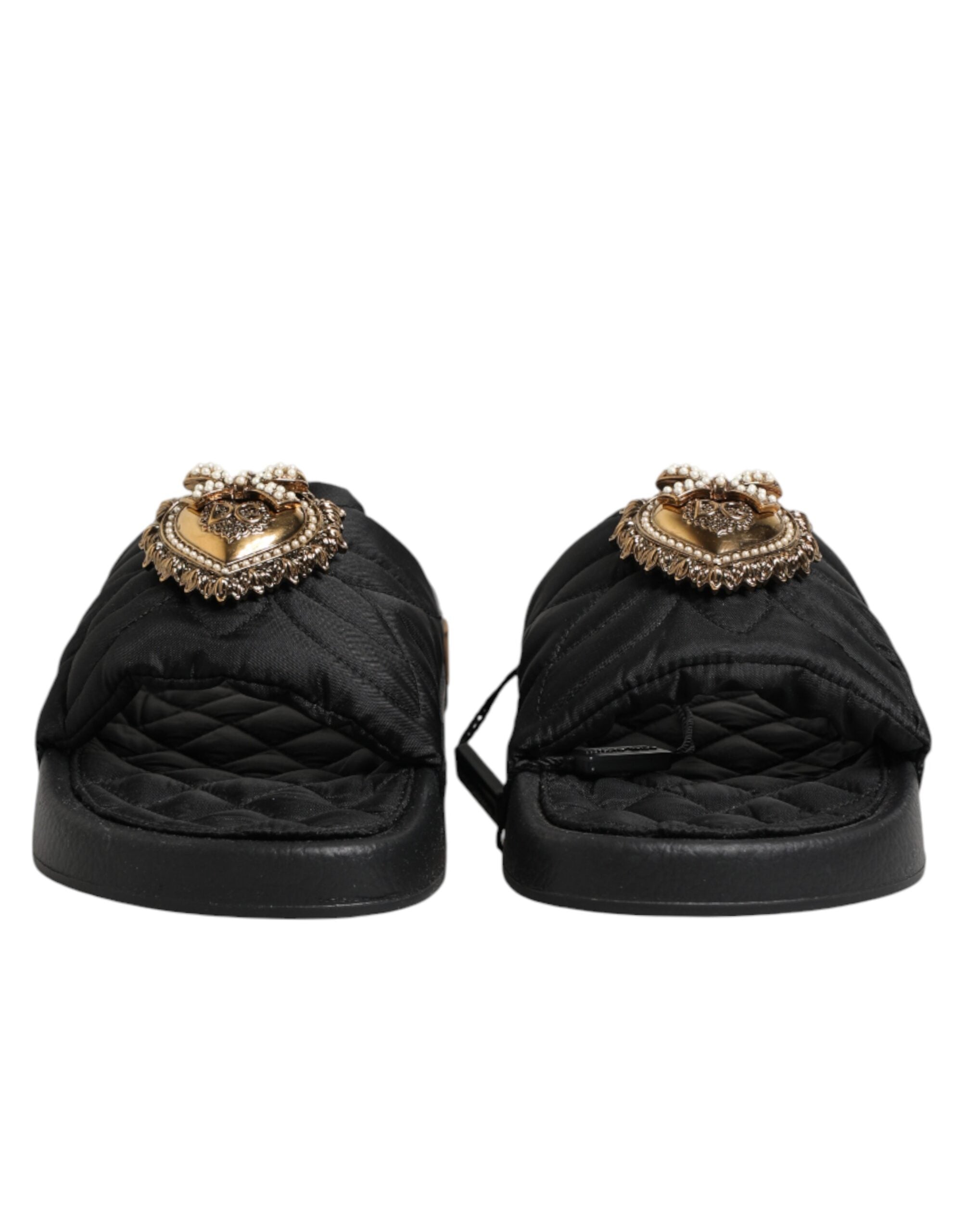 Dolce & Gabbana Dolce & Gabbana Black Devotion Matelassé Leather Slides Women's Shoes