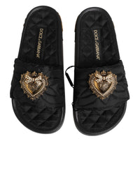 Dolce & Gabbana Dolce & Gabbana Black Devotion Matelassé Leather Slides Women's Shoes