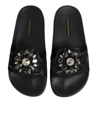 Dolce & Gabbana Dolce & Gabbana Black Devotion Matelassé Leather Slides Women's Shoes