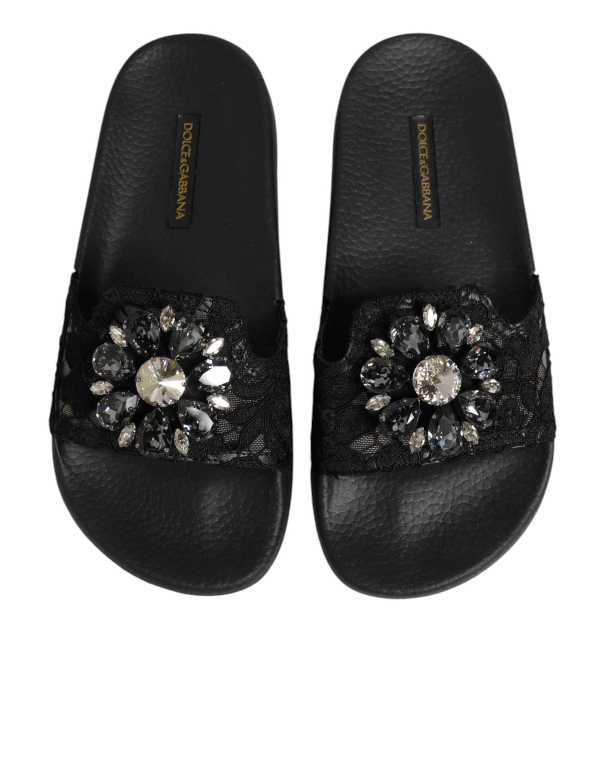 Dolce & Gabbana Dolce & Gabbana Black Devotion Matelassé Leather Slides Women's Shoes