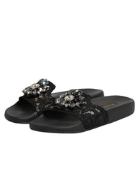 Dolce & Gabbana Dolce & Gabbana Black Devotion Matelassé Leather Slides Women's Shoes