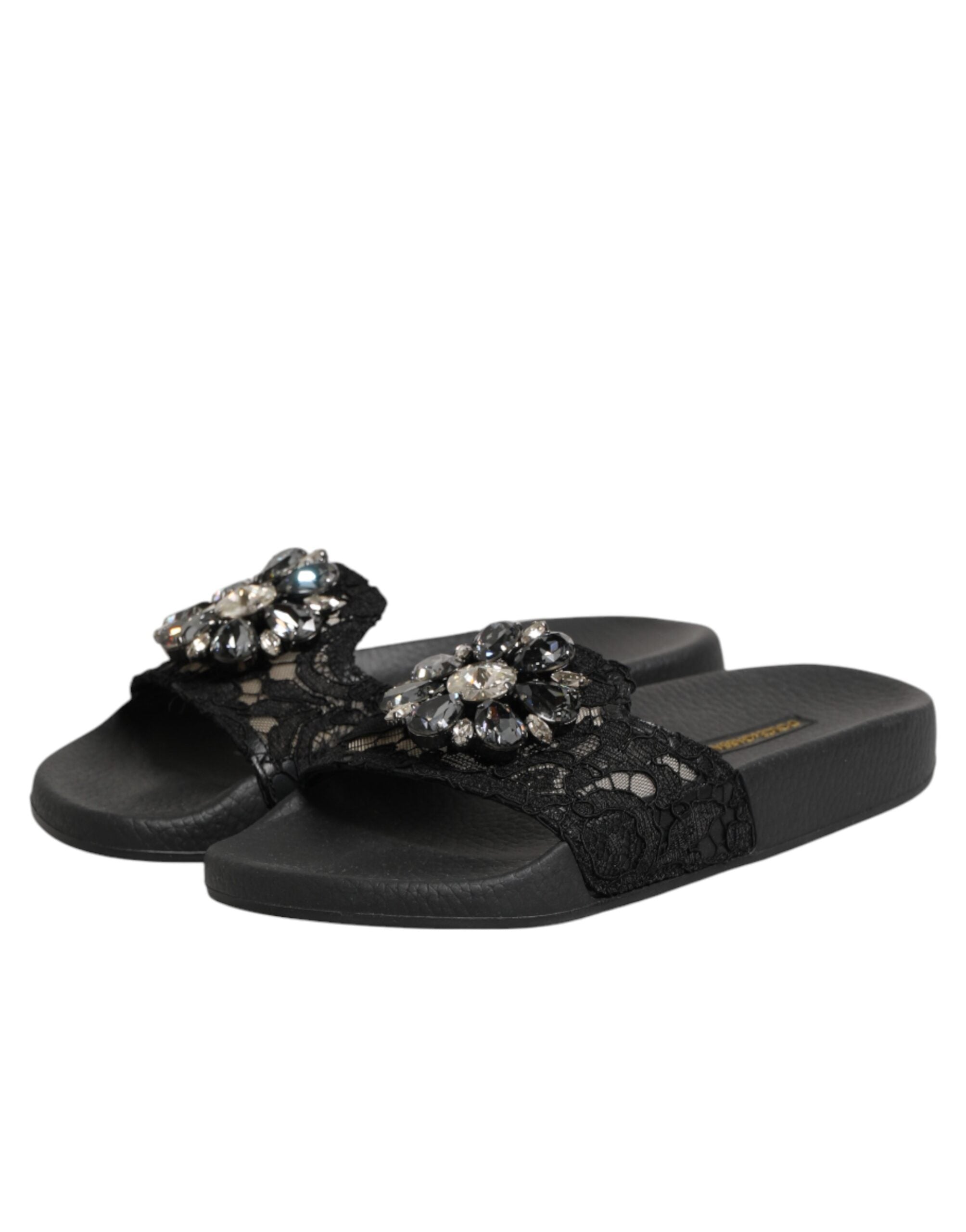 Dolce & Gabbana Dolce & Gabbana Black Devotion Matelassé Leather Slides Women's Shoes