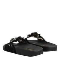 Dolce & Gabbana Dolce & Gabbana Black Devotion Matelassé Leather Slides Women's Shoes