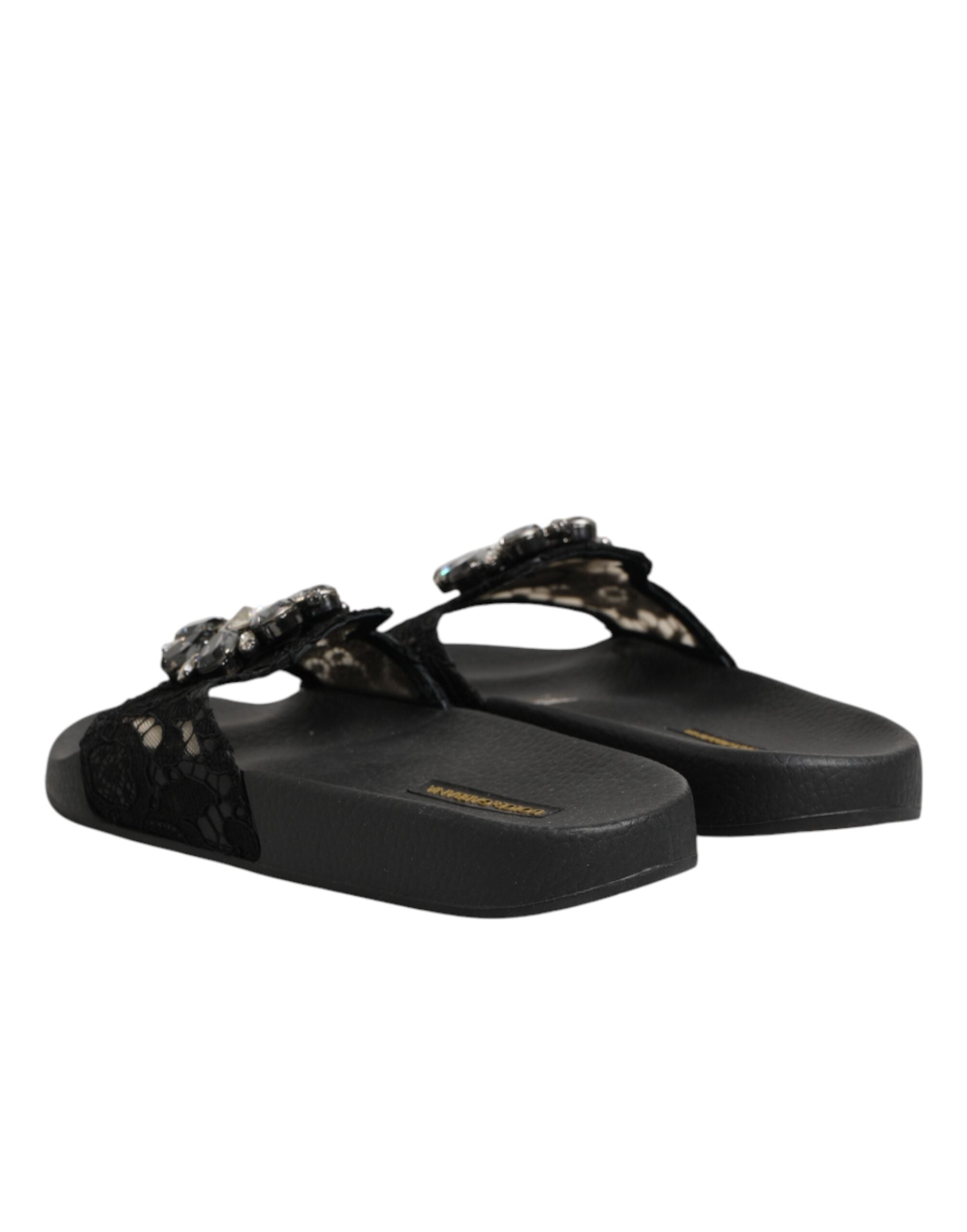 Dolce & Gabbana Dolce & Gabbana Black Devotion Matelassé Leather Slides Women's Shoes