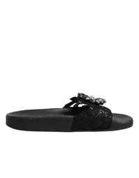 Dolce & Gabbana Dolce & Gabbana Black Devotion Matelassé Leather Slides Women's Shoes